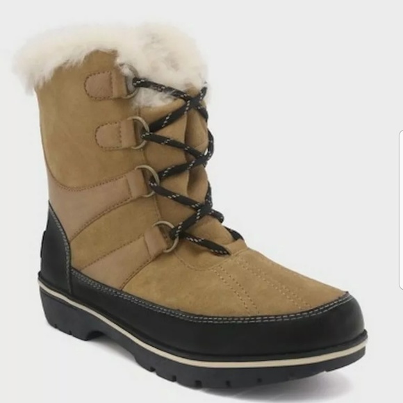 Shoes - NEW Fur Boots Lace Up Winter Tan Booties Sz 9